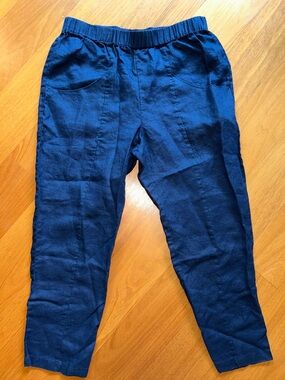 QUINCE European Linen Tapered Ankle Pants Elastic Waist Deep Navy Size Medium